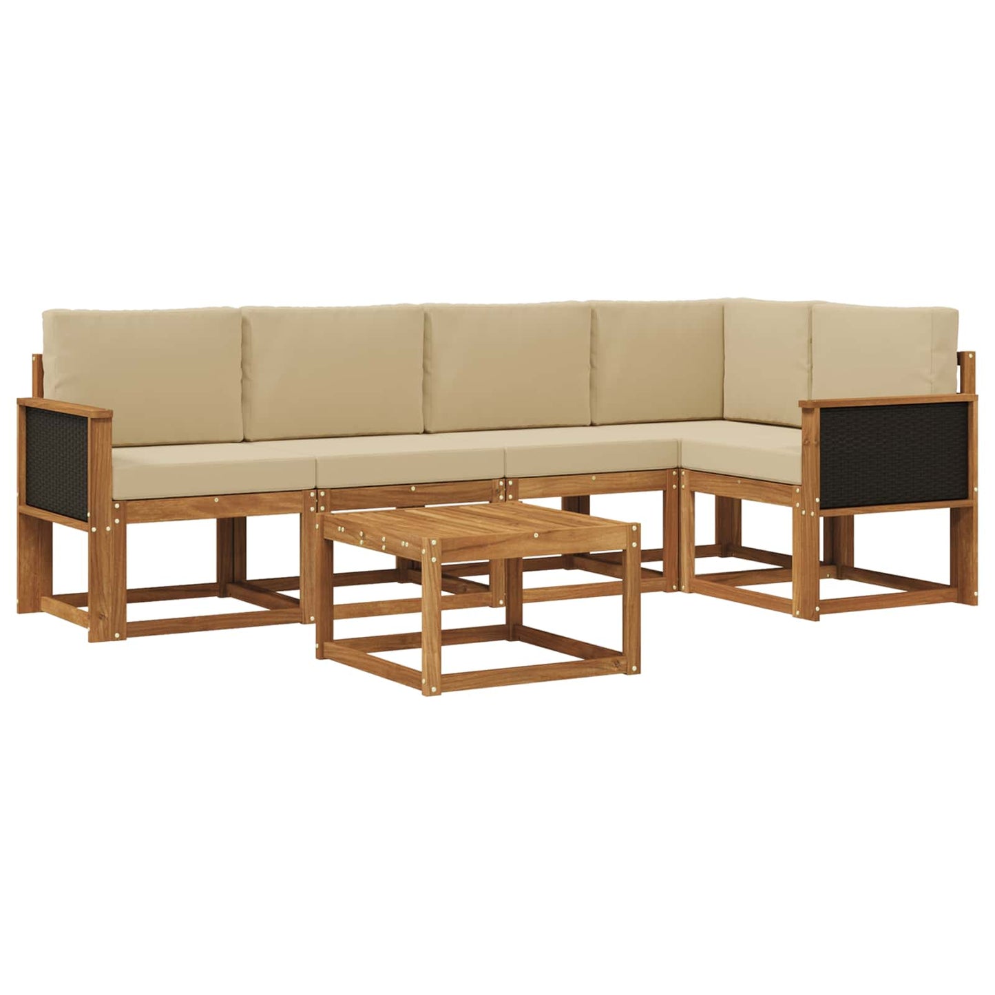 Outdoor-Sofagarnitur 6 stk. Natur und Beige Massivholz Akazie