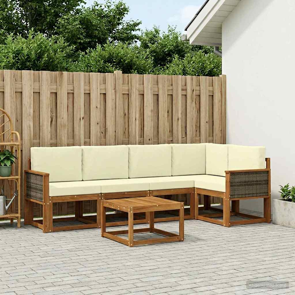 Outdoor-Sofagarnitur 6 pcs Natur und Creme Massivholz Akazie