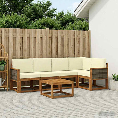 Outdoor-Sofagarnitur 6 stk. Natur und Creme Massivholz Akazie
