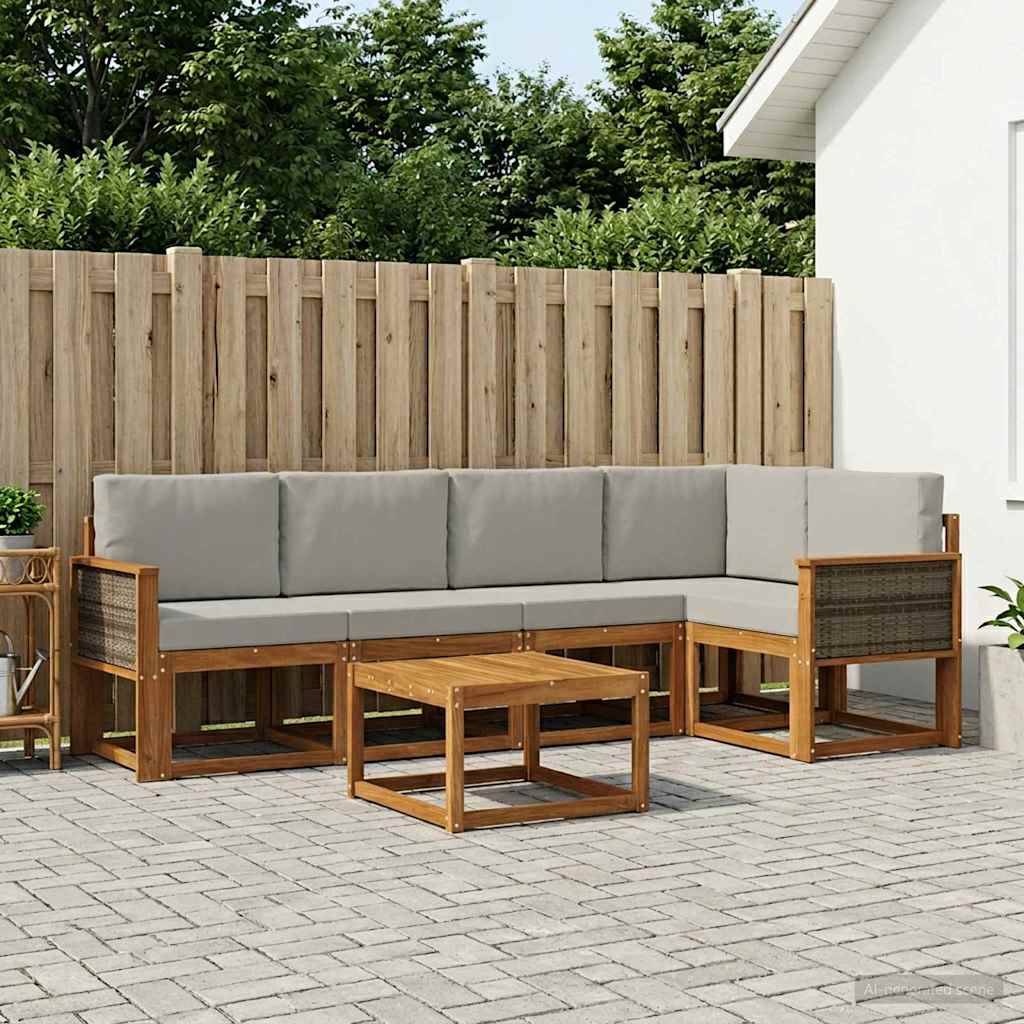 Outdoor-Sofagarnitur mit Kissen 6 pcs Natürlich und Hellgrau