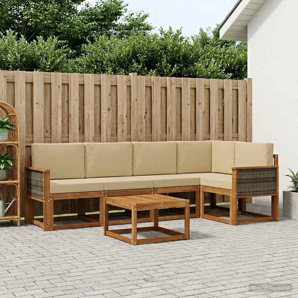 Outdoor-Sofagarnitur 6 stk. Natur und Beige Massivholz Akazie