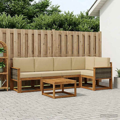 Outdoor-Sofagarnitur 6 stk. Natur und Beige Massivholz Akazie