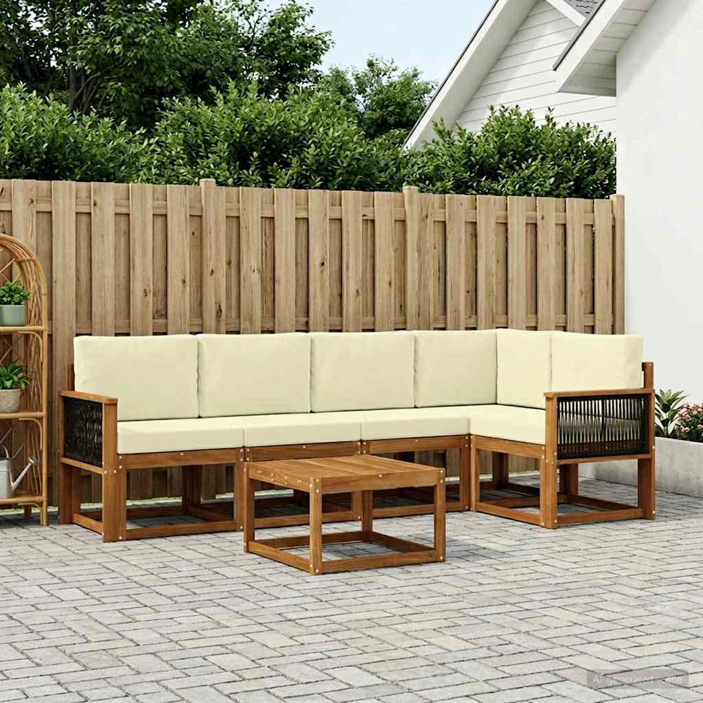 Outdoor-Sofagarnitur 6 stk. Natur und Creme Massivholz Akazie