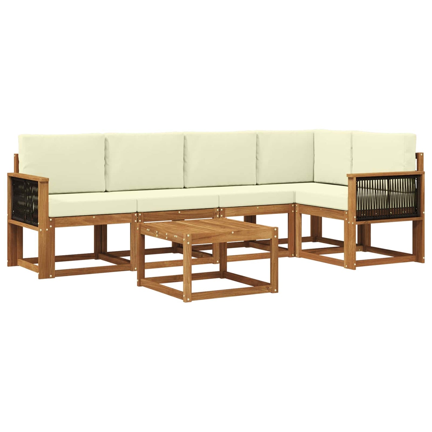 Outdoor-Sofagarnitur 6 stk. Natur und Creme Massivholz Akazie