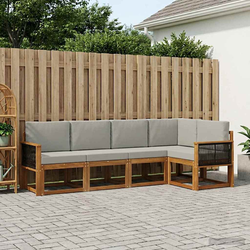 Outdoor-Sofagarnitur mit Kissen 6 pcs Natürlich und Hellgrau