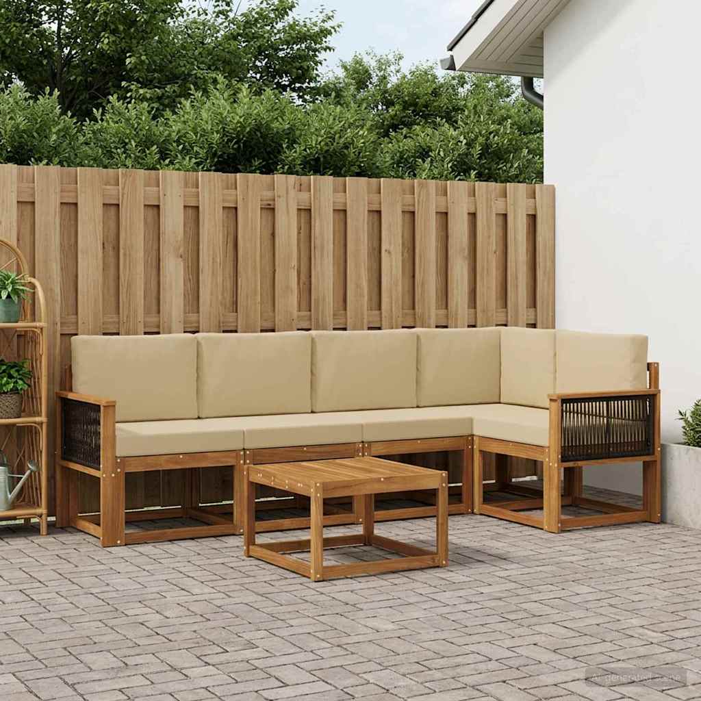 Outdoor-Sofagarnitur 6 pcs Natur und Beige Massivholz Akazie