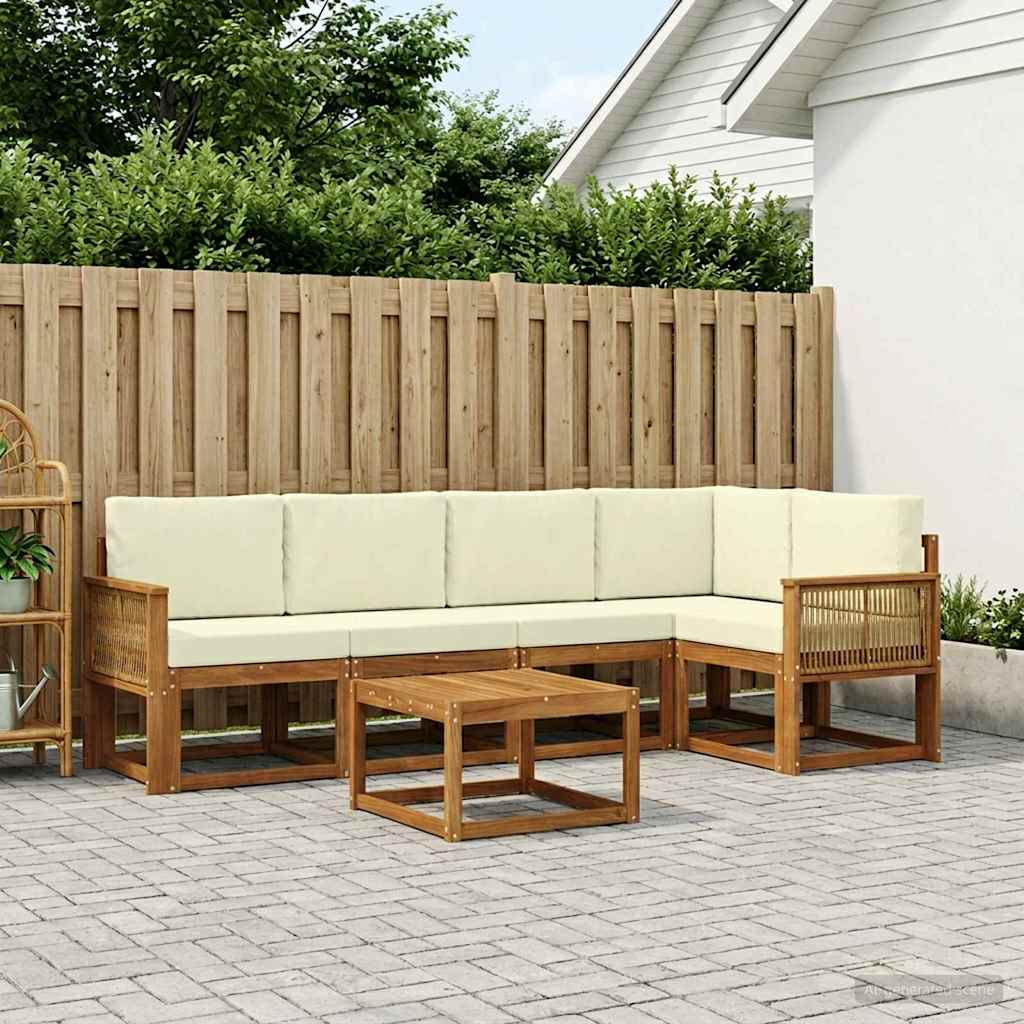 Outdoor-Sofagarnitur 6 stk. Natur und Creme Massivholz Akazie