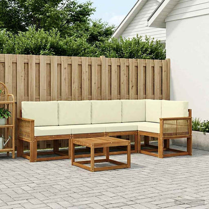 Outdoor-Sofagarnitur 6 stk. Natur und Creme Massivholz Akazie