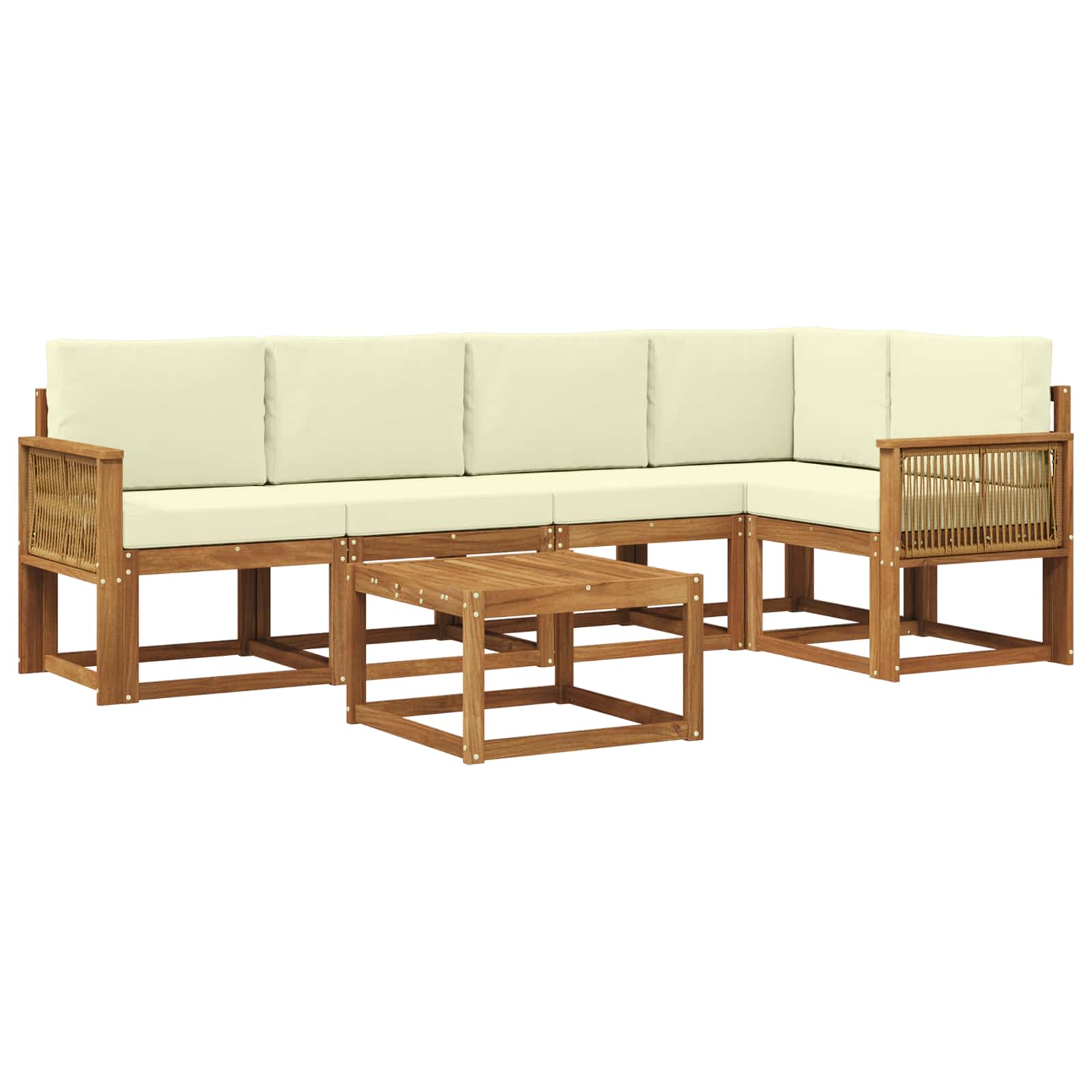 Outdoor-Sofagarnitur 6 stk. Natur und Creme Massivholz Akazie