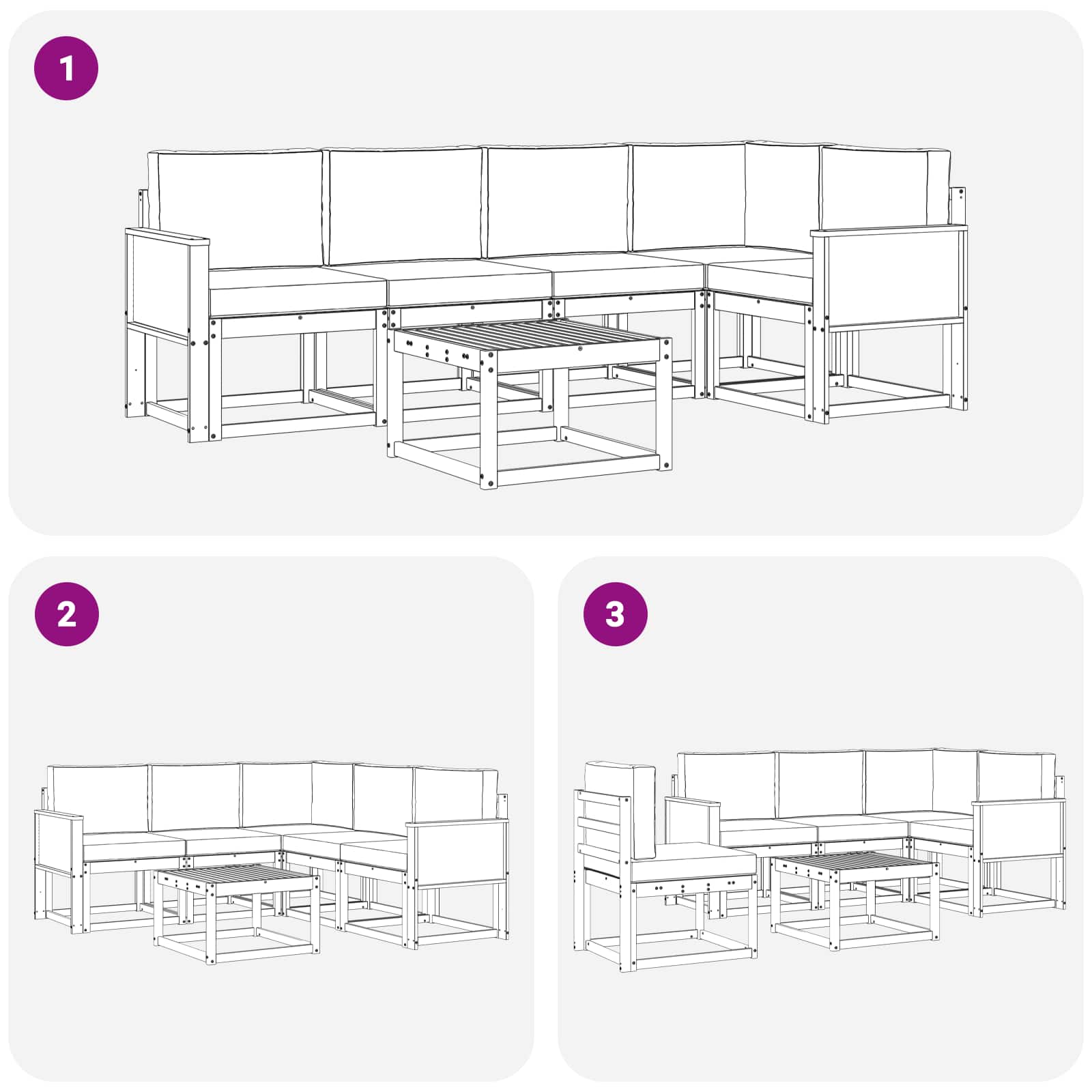 Outdoor-Sofagarnitur 6 stk. Natur und Creme Massivholz Akazie