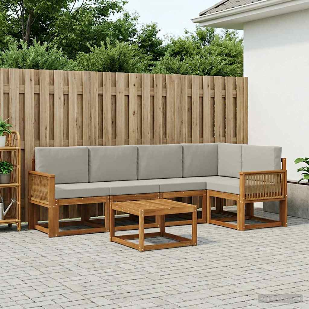 Outdoor-Sofagarnitur mit Kissen 6 pcs Natürlich und Hellgrau