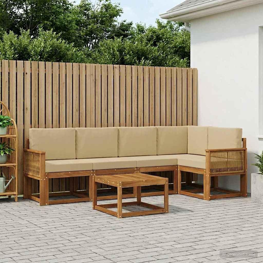 Outdoor-Sofagarnitur 6 stk. Natur und Beige Massivholz Akazie