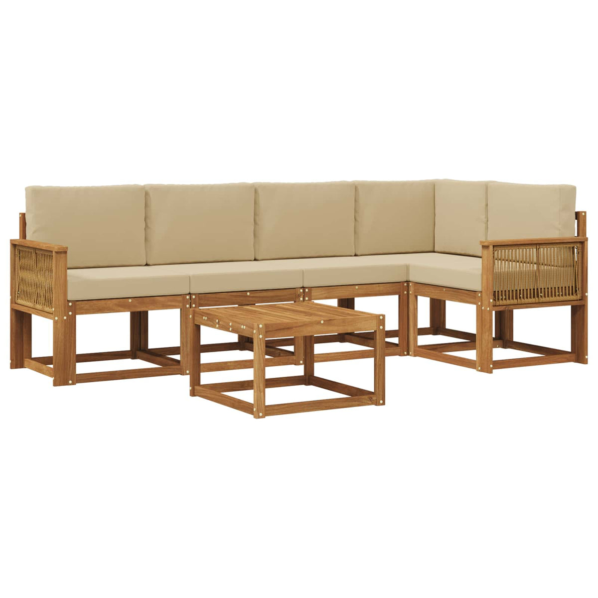 Outdoor-Sofagarnitur 6 stk. Natur und Beige Massivholz Akazie