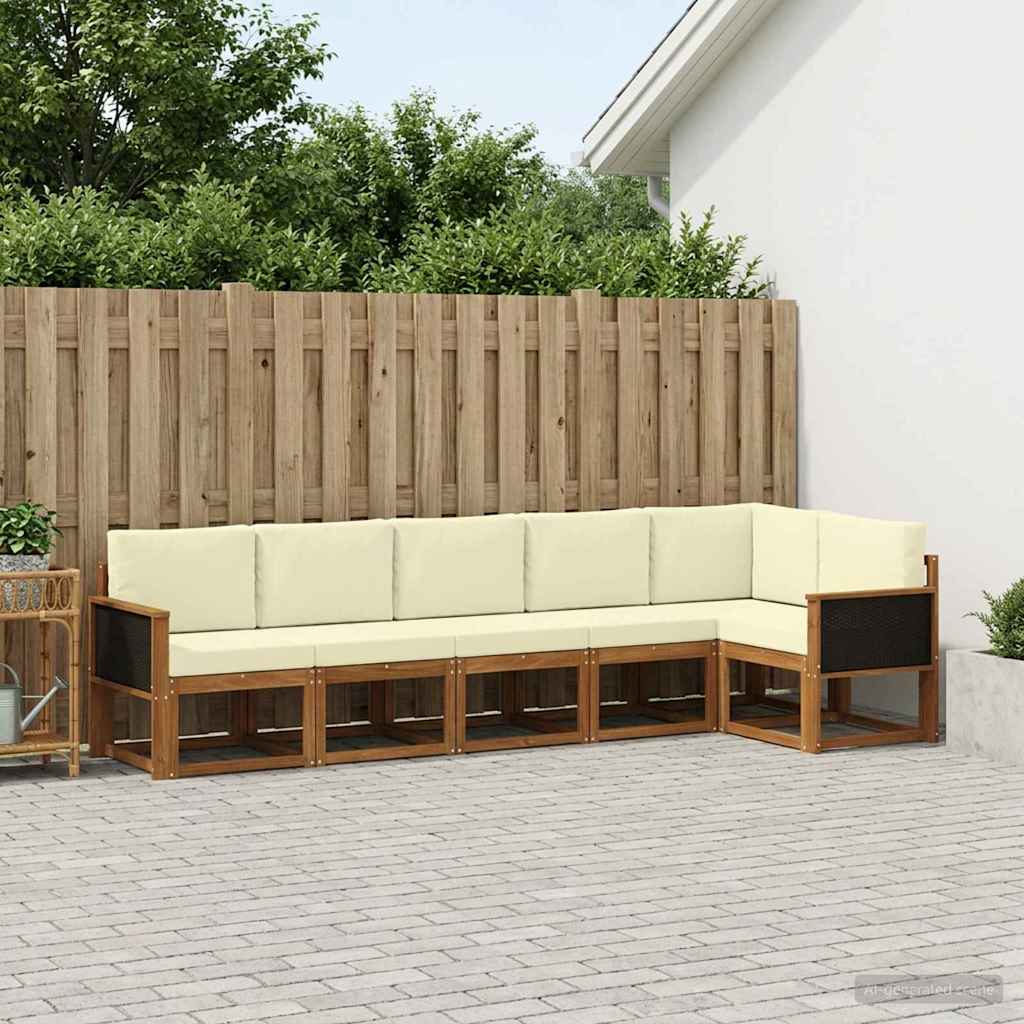 Outdoor-Sofagarnitur mit Kissen 6 pcs Natur und Creme Polyester