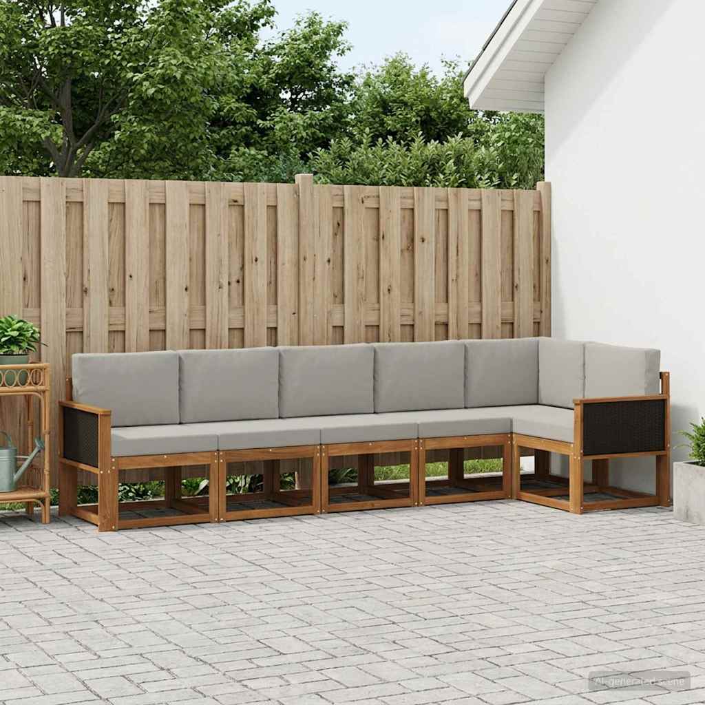 Outdoor-Sofagarnitur 6 pcs Natürlich und Hellgrau Polyester