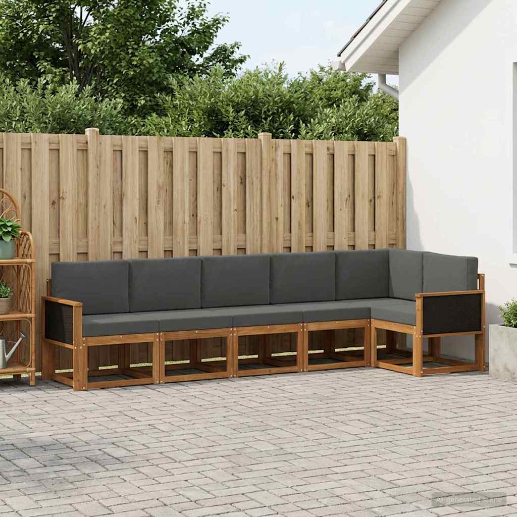 Outdoor-Sofagarnitur 6 pcs Natur und Anthrazit Polyester
