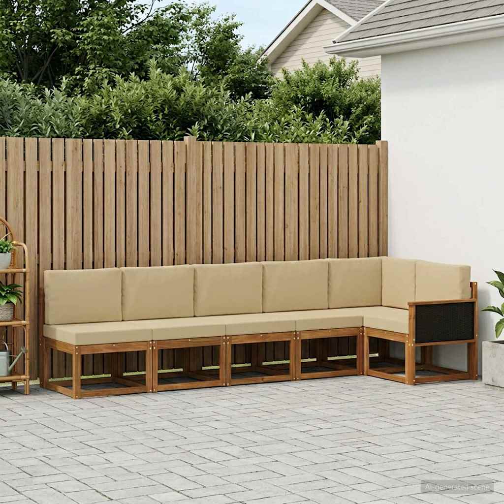 Outdoor-Sofagarnitur mit Kissen 6 pcs Natur und Beige Polyester