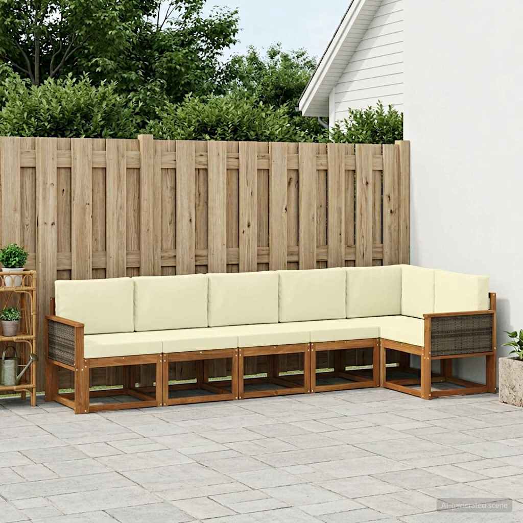 Outdoor-Sofagarnitur mit Kissen 6 pcs Natur und Creme Polyester