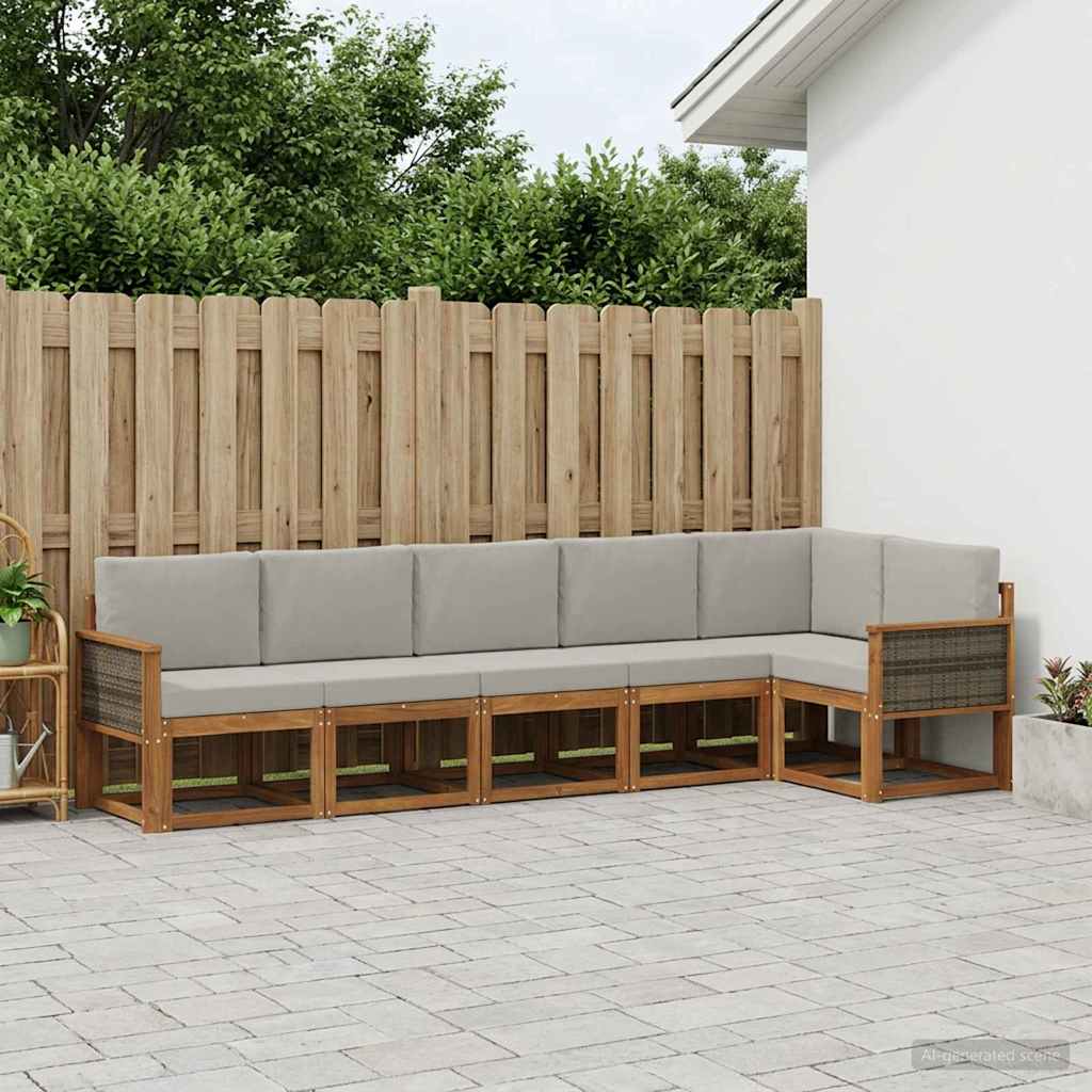 Outdoor-Sofagarnitur 6 pcs Natürlich und Hellgrau Polyester