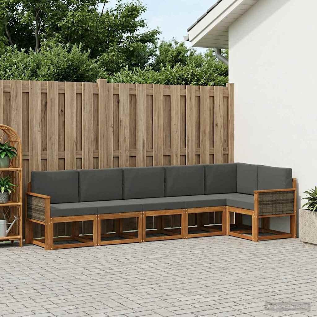 Outdoor-Sofagarnitur 6 pcs Natur und Anthrazit Polyester