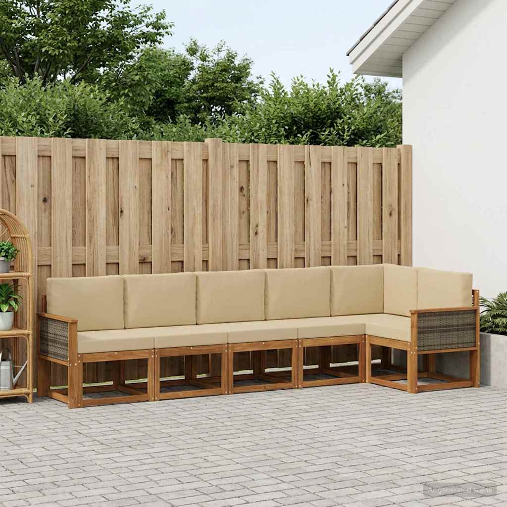 Outdoor-Sofagarnitur mit Kissen 6 pcs Natur und Beige Polyester