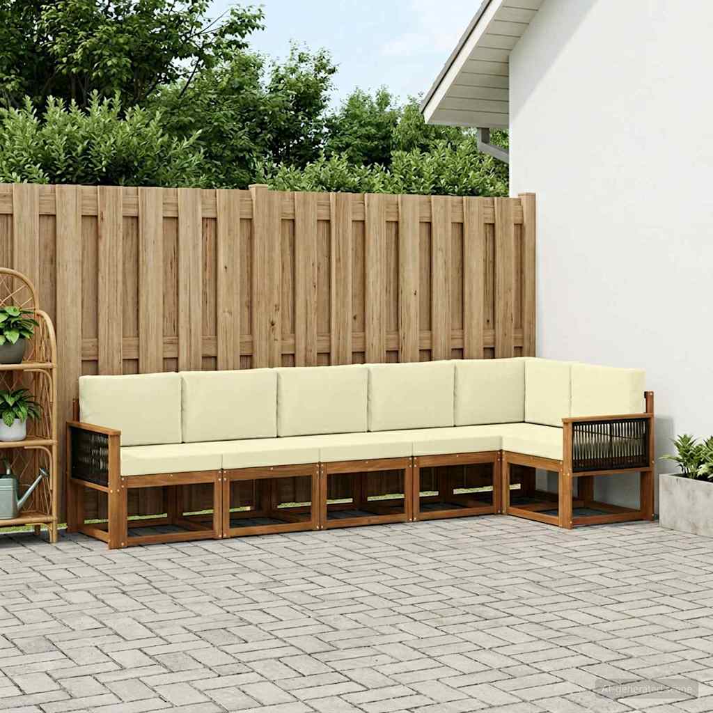 Outdoor-Sofagarnitur mit Kissen 6 pcs Natur und Creme Polyester