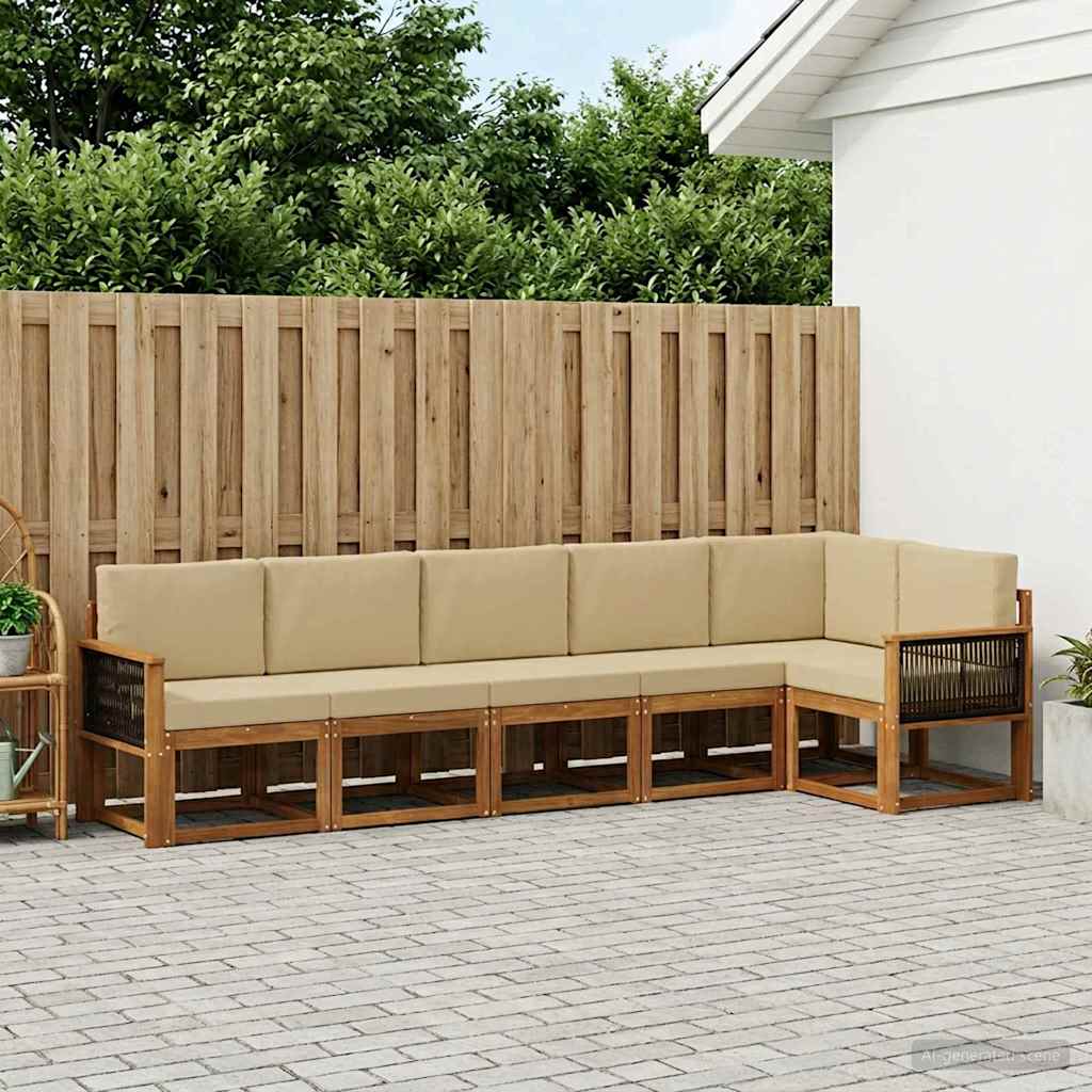 Outdoor-Sofagarnitur mit Kissen 6 pcs Natur und Beige Polyester