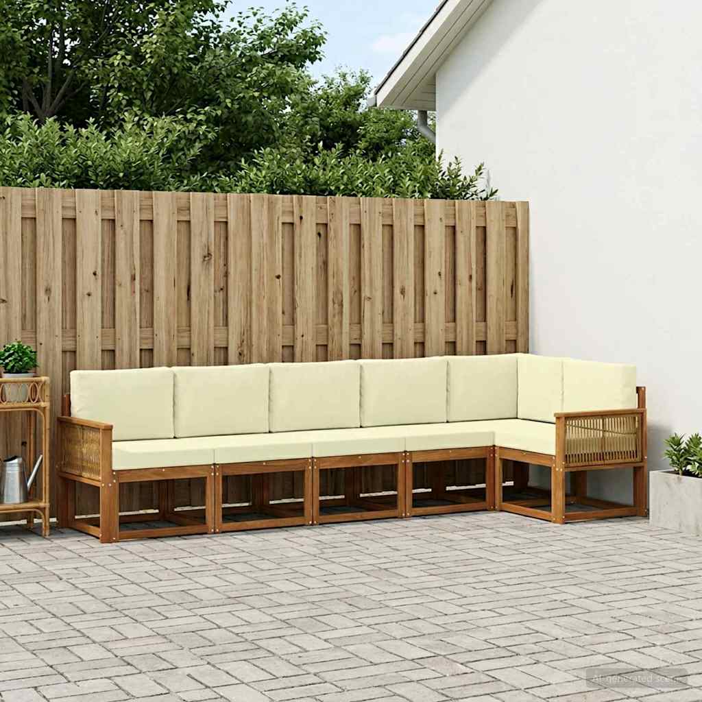 Outdoor-Sofagarnitur mit Kissen 6 pcs Natur und Creme Polyester