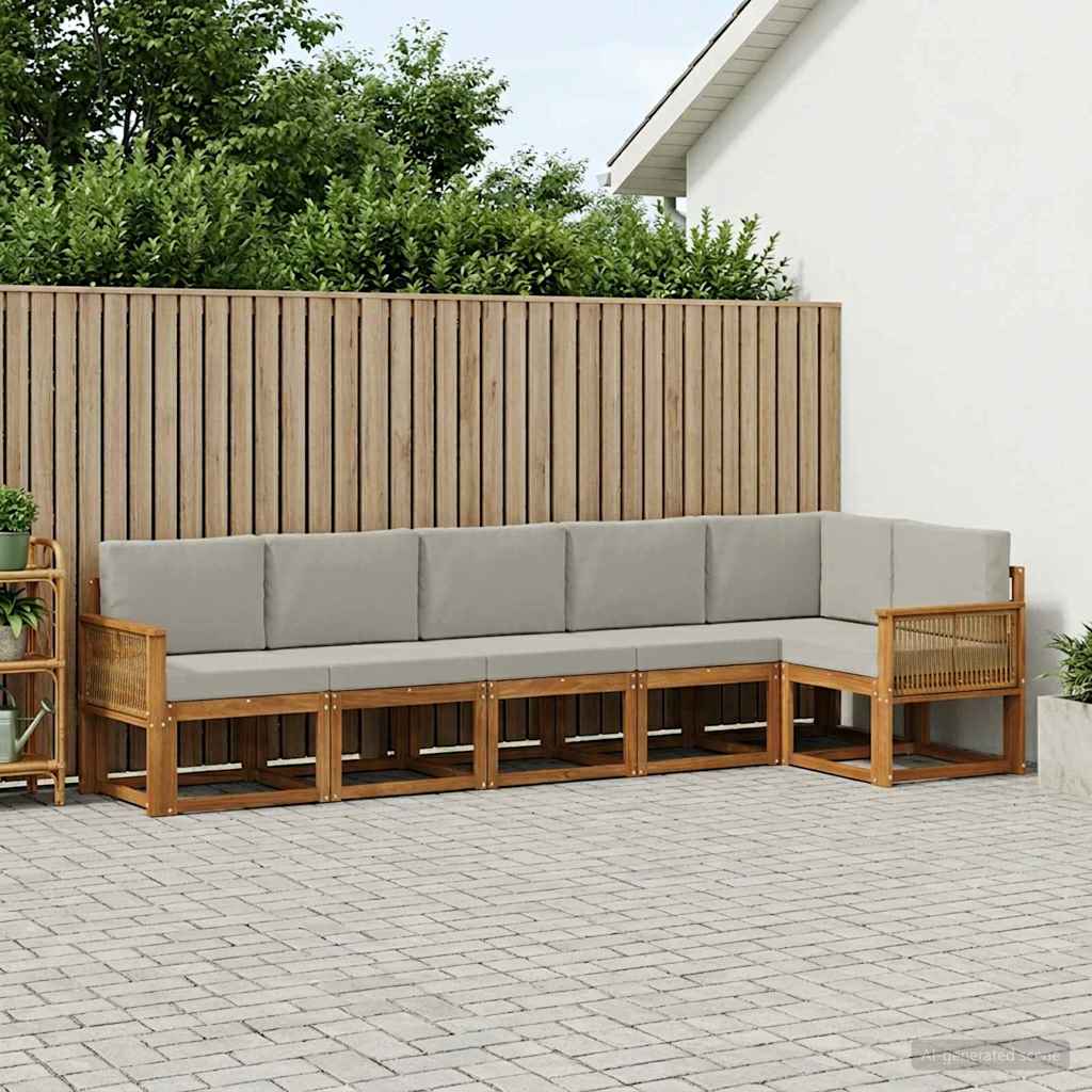 Outdoor-Sofagarnitur 6 pcs Natürlich und Hellgrau Polyester