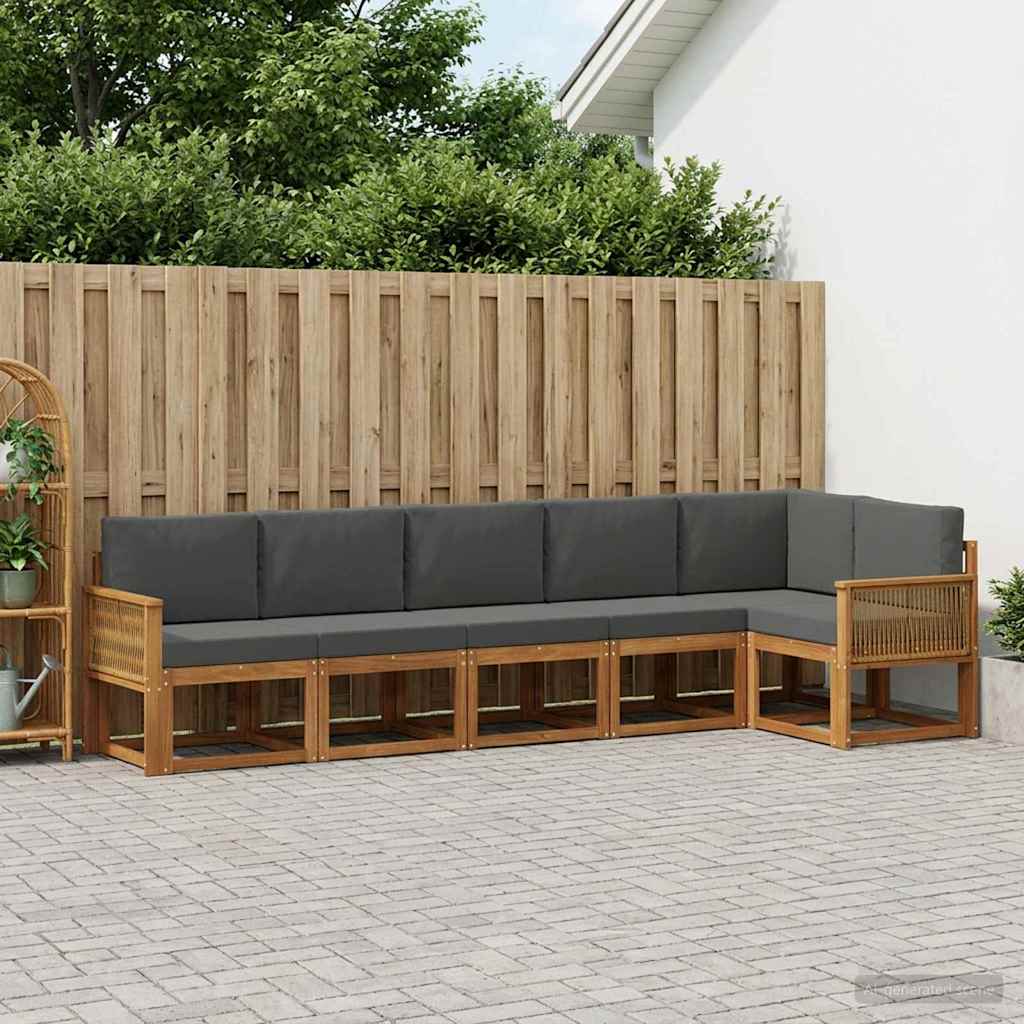 Outdoor-Sofagarnitur 6 pcs Natur und Anthrazit Polyester