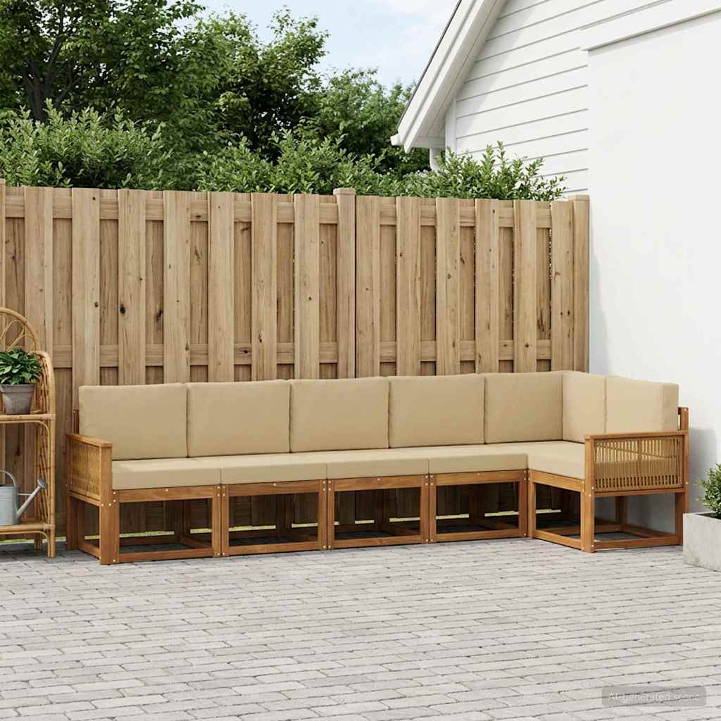Outdoor-Sofagarnitur mit Kissen 6 pcs Natur und Beige Polyester