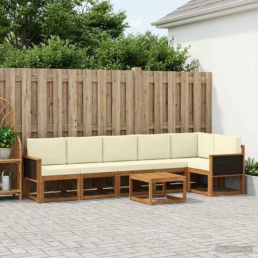 Outdoor-Sofagarnitur 7 stk. Natur und Creme Polyester