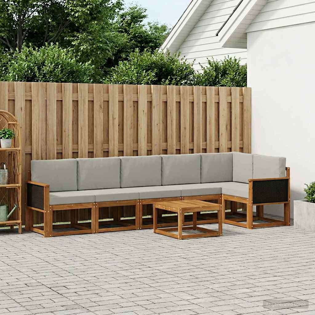 Outdoor-Sofagarnitur 7 pcs Natürlich und Hellgrau Polyester
