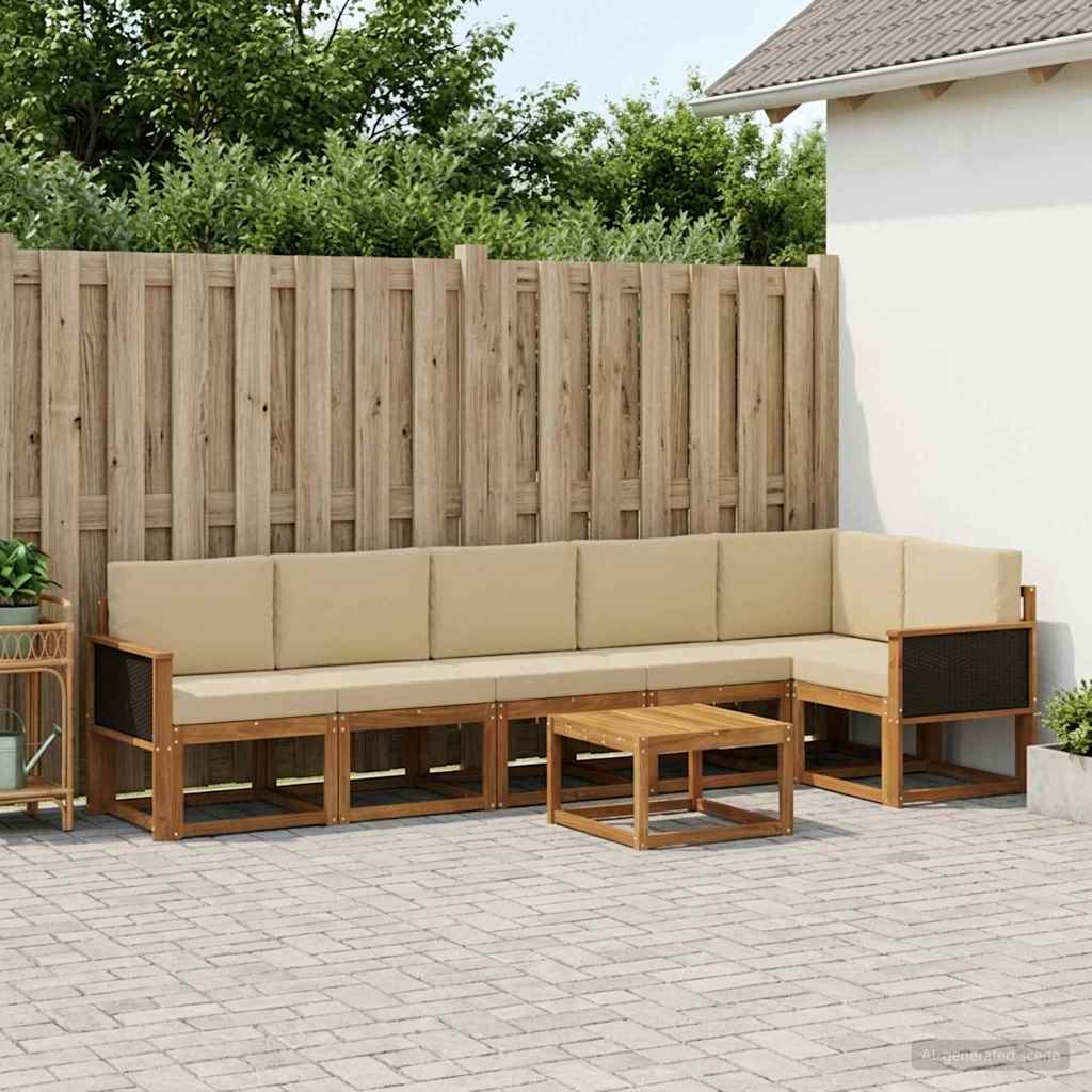 Outdoor-Sofagarnitur mit Kissen 7 pcs Natur und Beige Polyester