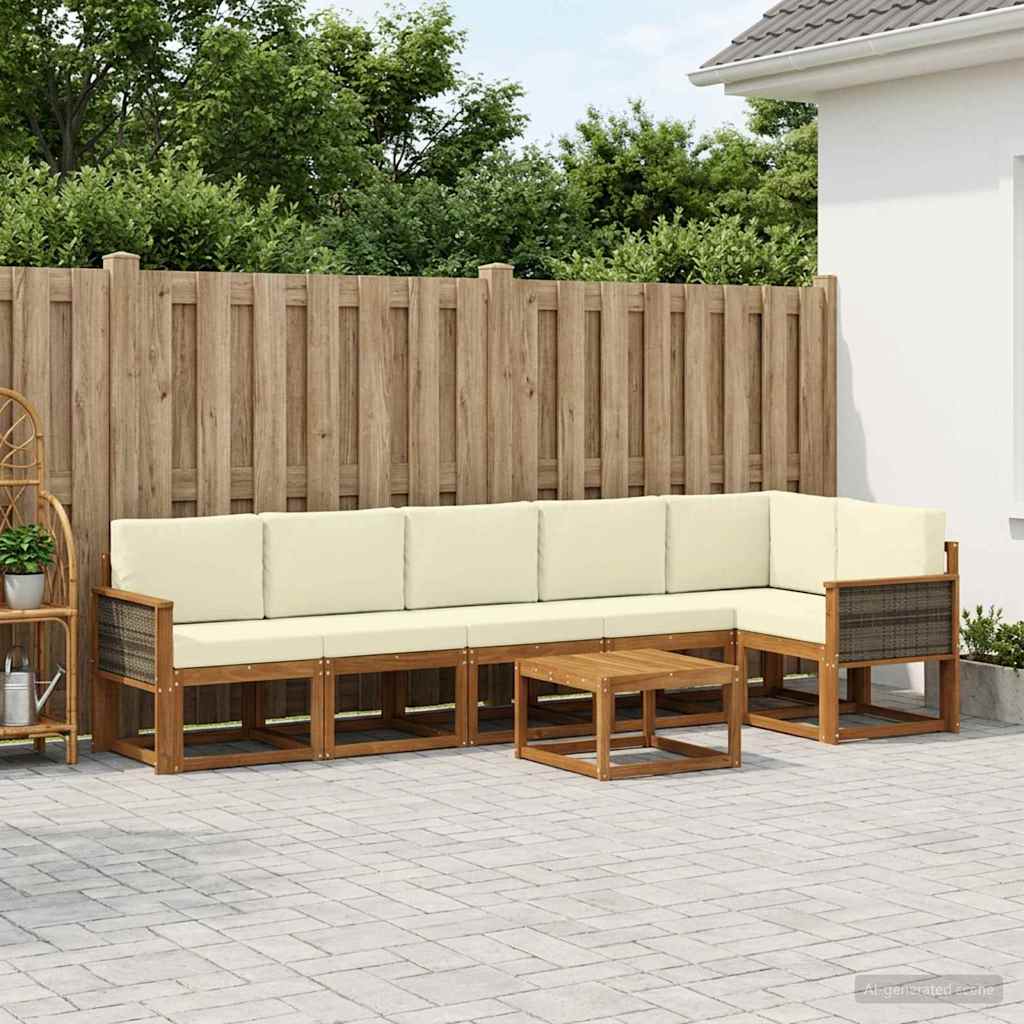 Outdoor-Sofagarnitur 7 stk. Natur und Creme Polyester