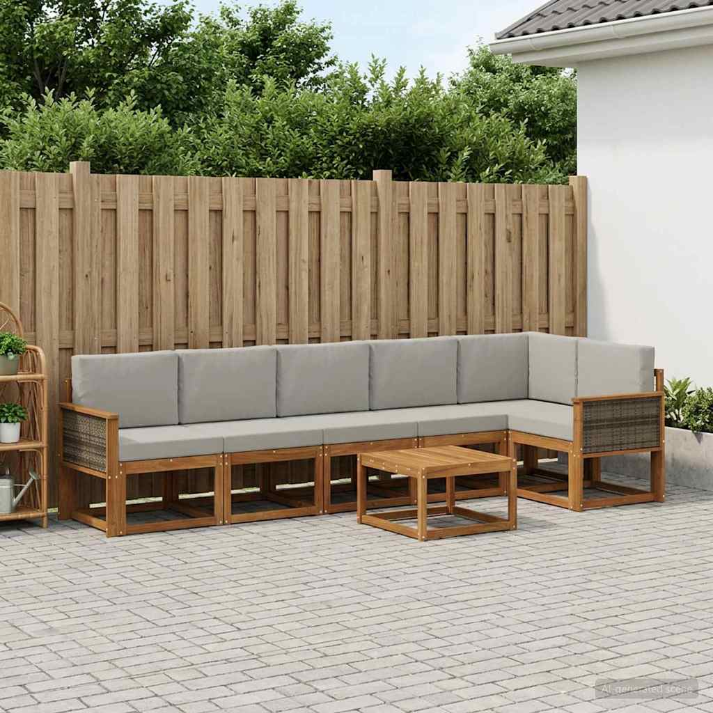 Outdoor-Sofagarnitur 7 pcs Natürlich und Hellgrau Polyester