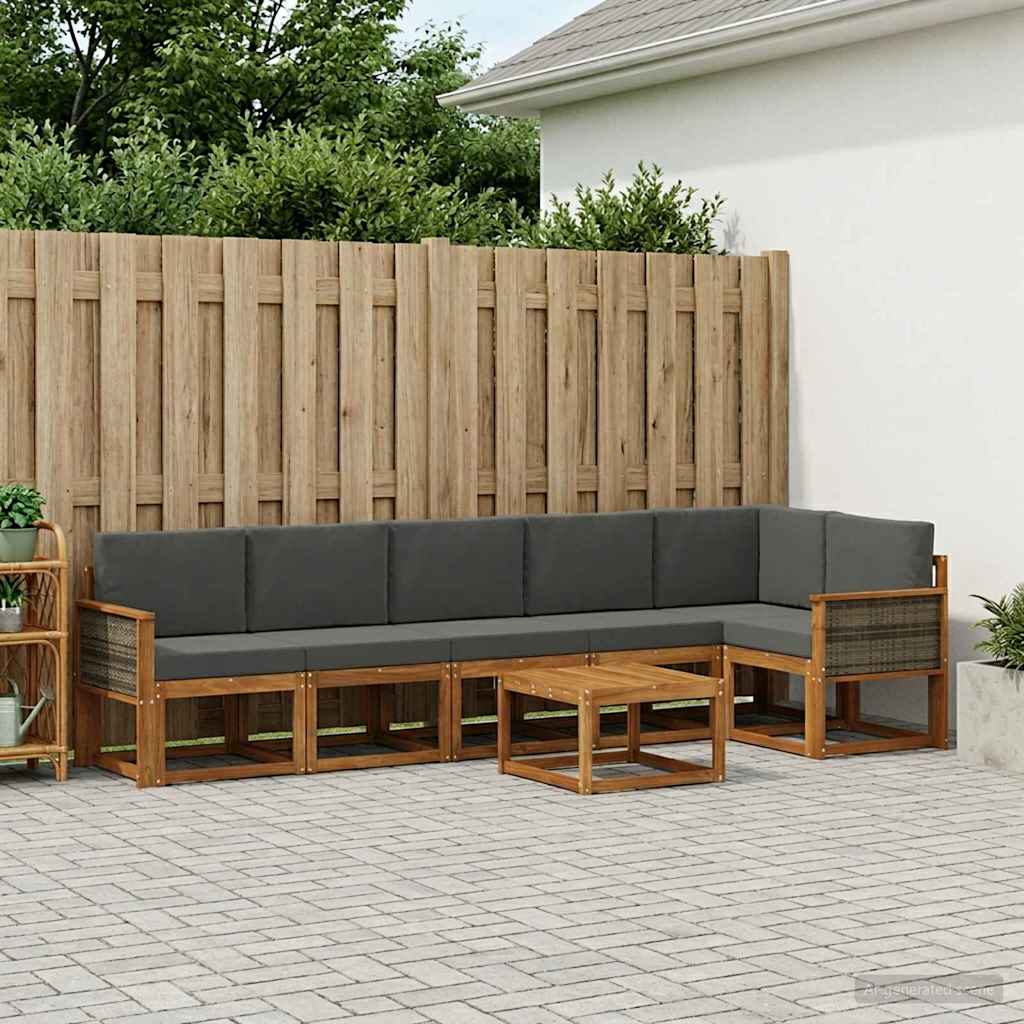 Outdoor-Sofagarnitur 7 pcs Natur und Anthrazit Polyester