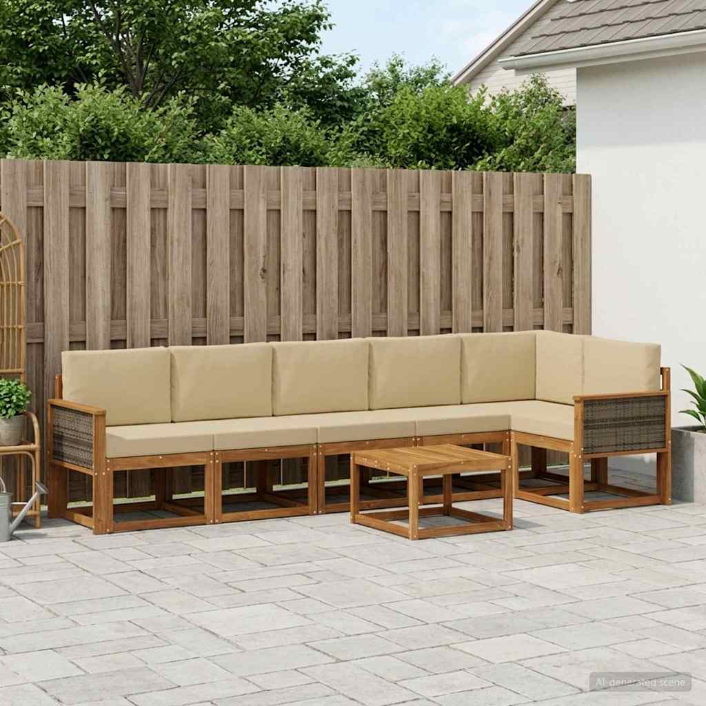 Outdoor-Sofagarnitur mit Kissen 7 pcs Natur und Beige Polyester