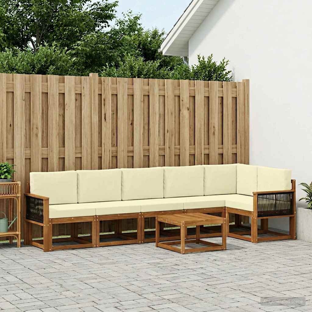 Outdoor-Sofagarnitur 7 stk. Natur und Creme Polyester