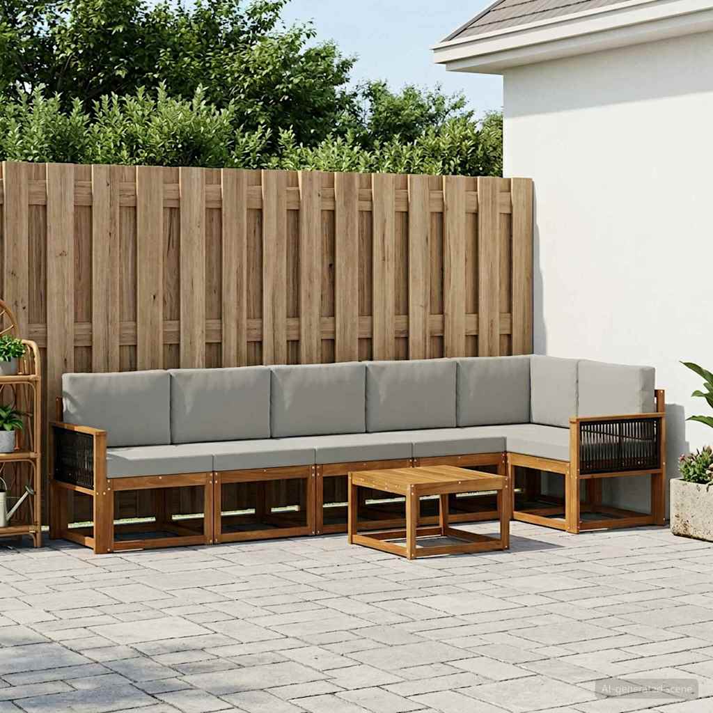 Outdoor-Sofagarnitur 7 pcs Natürlich und Hellgrau Polyester