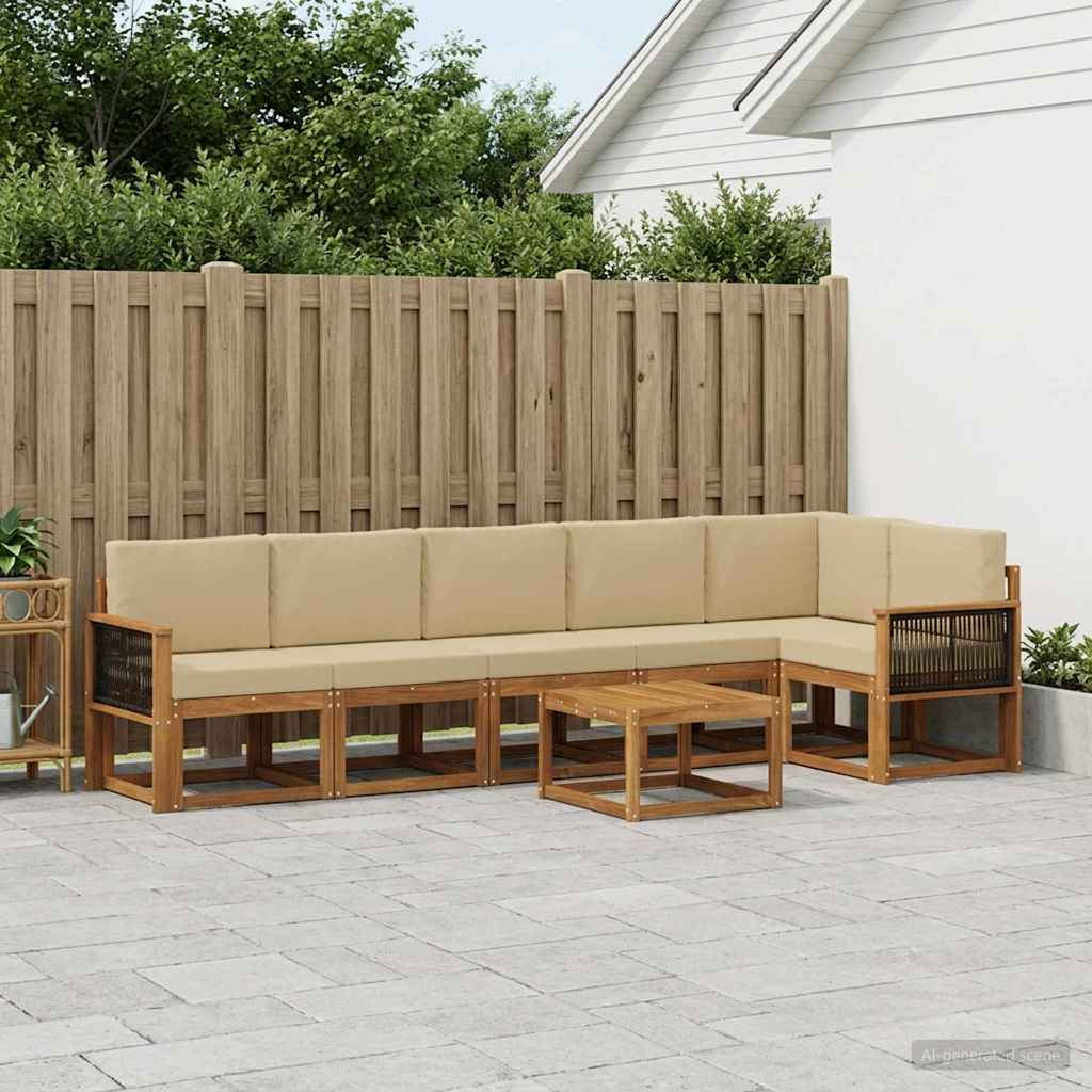 Outdoor-Sofagarnitur mit Kissen 7 pcs Natur und Beige Polyester