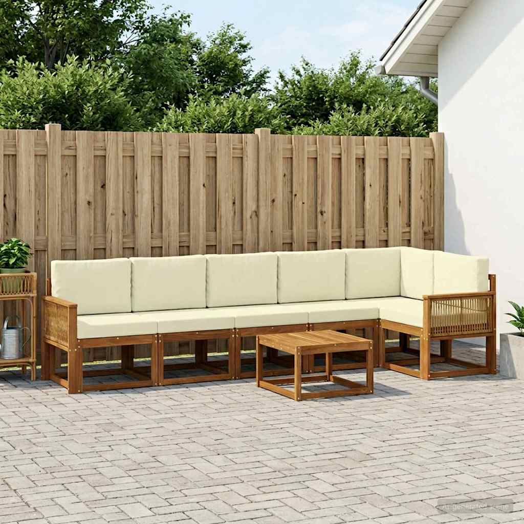 Outdoor-Sofagarnitur 7 stk. Natur und Creme Polyester