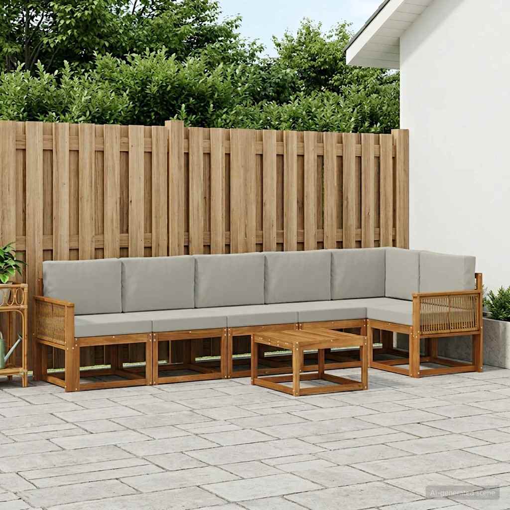 Outdoor-Sofagarnitur 7 pcs Natürlich und Hellgrau Polyester
