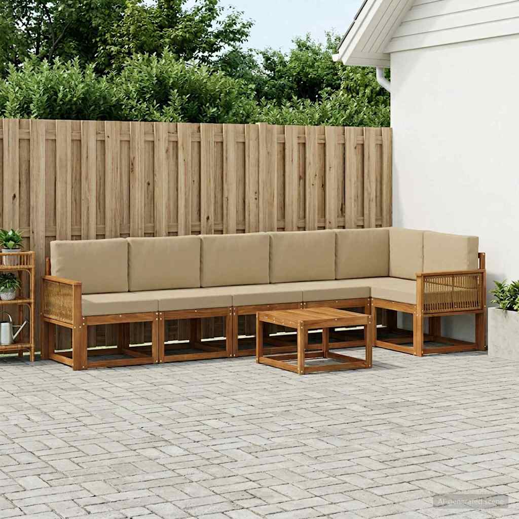 Outdoor-Sofagarnitur mit Kissen 7 pcs Natur und Beige Polyester