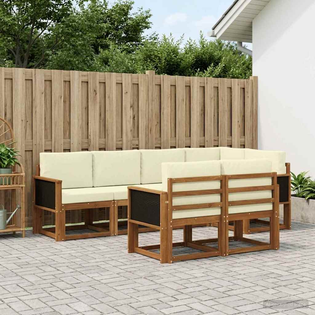 Outdoor-Sofagarnitur 7 stk. Natur und Creme Polyester