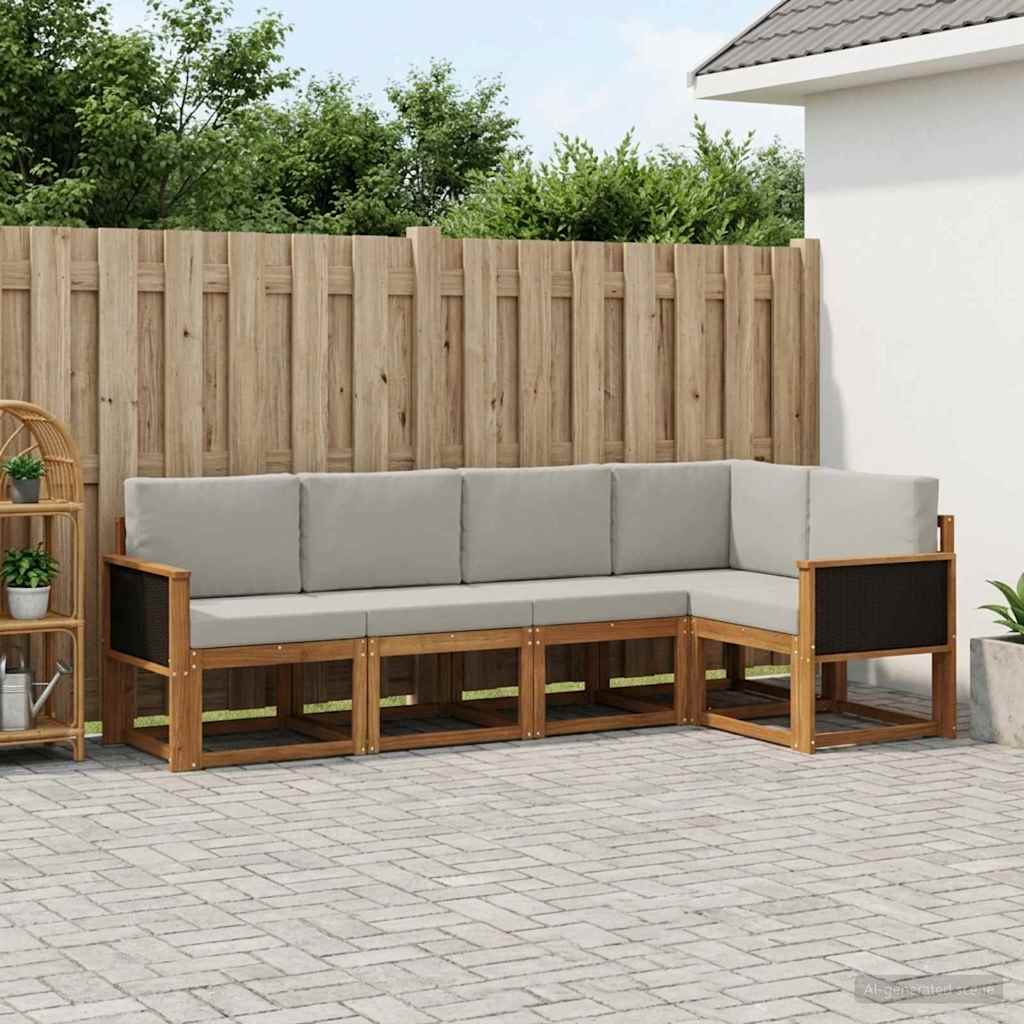 Outdoor-Sofagarnitur 7 pcs Natürlich und Hellgrau Polyester