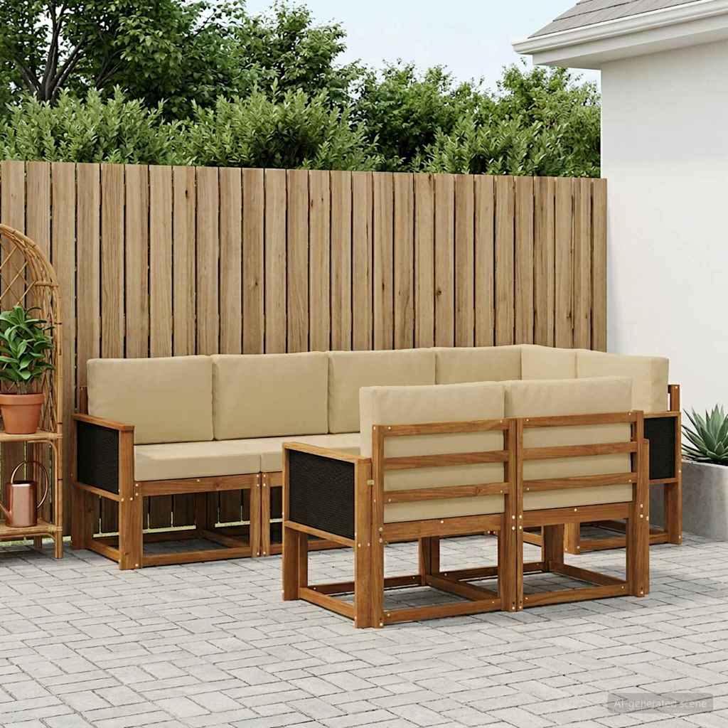 Outdoor-Sofagarnitur mit Kissen 7 pcs Natur und Beige Polyester