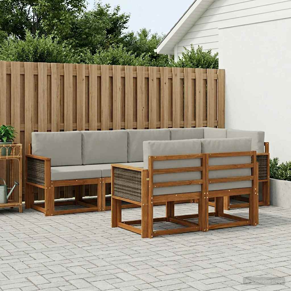 Outdoor-Sofagarnitur 7 pcs Natürlich und Hellgrau Polyester