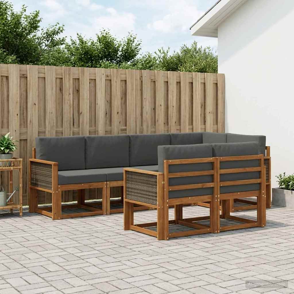Outdoor-Sofagarnitur 7 pcs Natur und Anthrazit Polyester