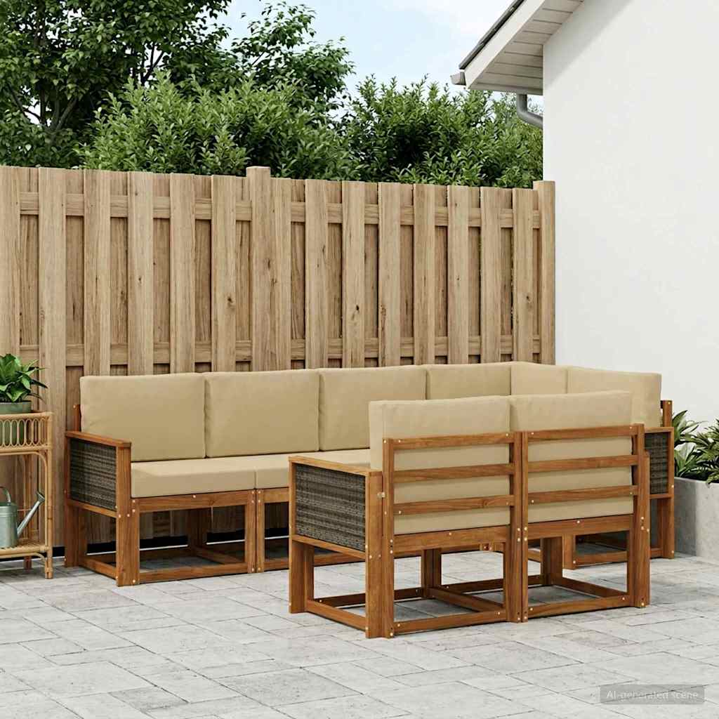 Outdoor-Sofagarnitur 7 stk. Natur und Beige Polyester